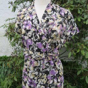 Size 12 Chadwick's Orchid Multi Color Floral Print Side button blouse